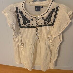 GAP Women's Cream Blouse with Black Detailing